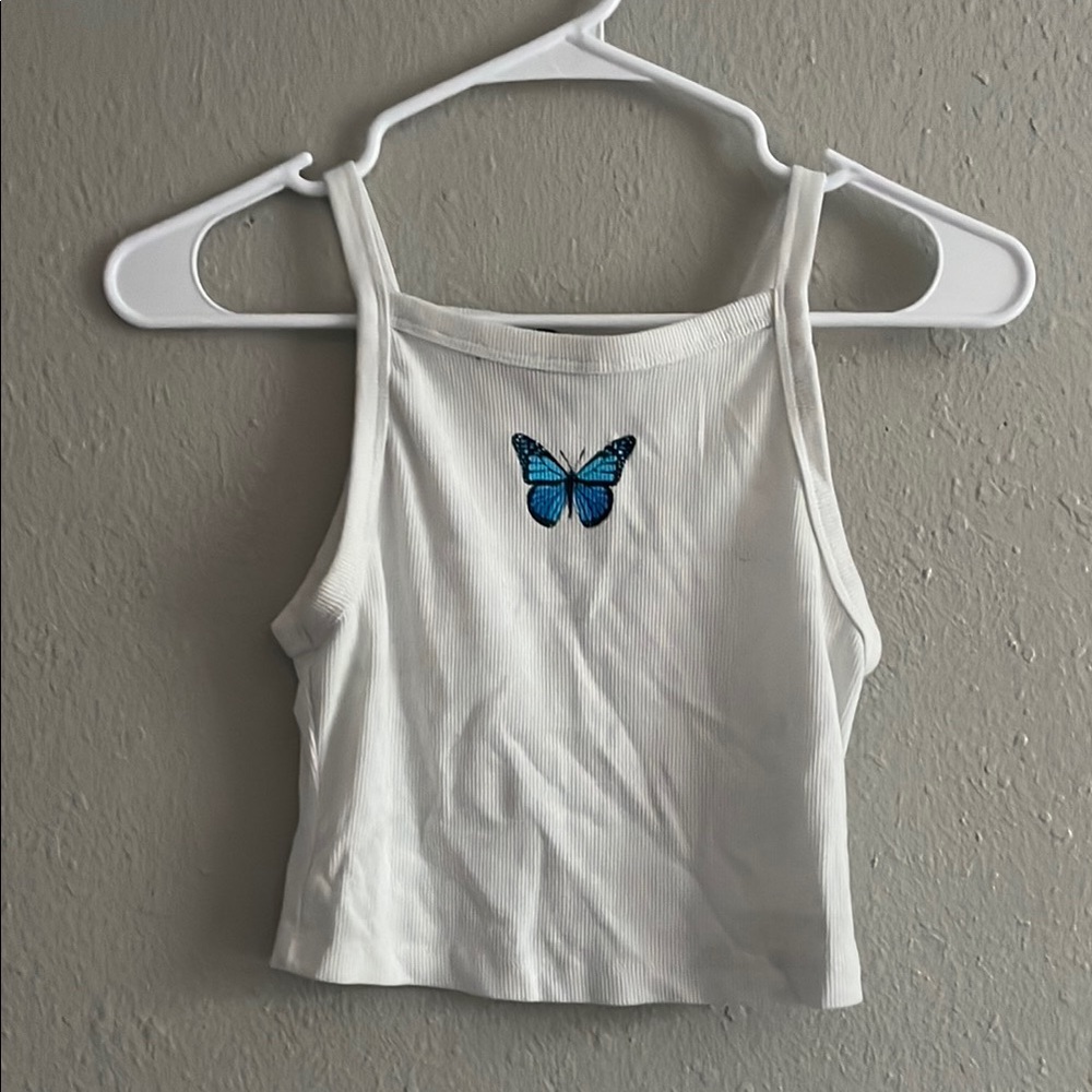 White Butterfly Tank Top